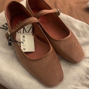 NWT Zara Pink/Rose Velvet Mary Jane (Ballet) Flats 27/6.5